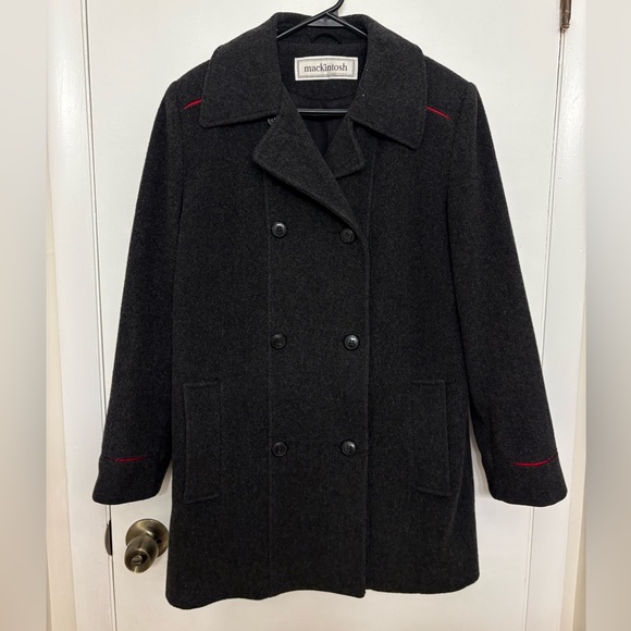 Mackintosh Jackets & Blazers - VTG Mackintosh of New England Wool Pea Coat Women 8 Gray Red Trim Made in USA 8